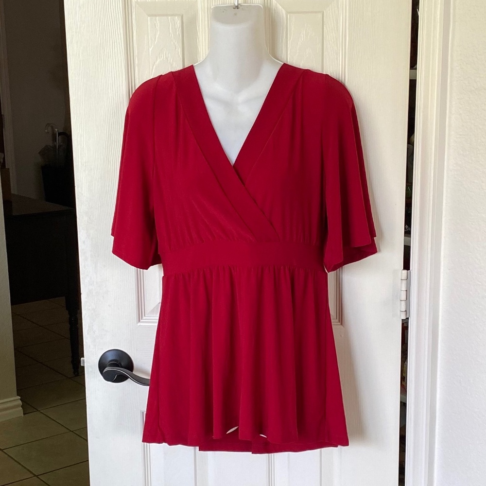V-Neck Flutter Sleeve Peplum Blouse